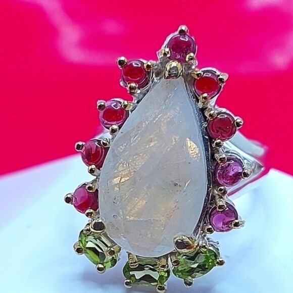 Natural 14 ct‎ Not Enhanced Moonstone 925 Sterling Silver Ring Size 8